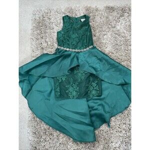 Rare Editions Girls Size 10 Green High-Low Mikado Dress Embroidered Party Formal